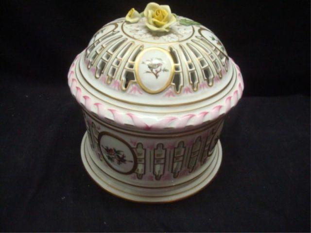 Appraisal: HEREND Porcelain Lidded Bowl Reticulated and with floral top From