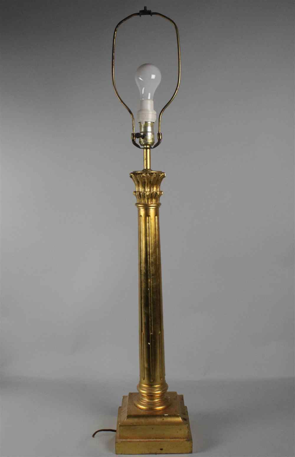 Appraisal: A GILTWOOD LAMP IN THE FORM OF A CORINTHIAN COLUMN