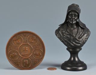 Appraisal: Two Russian Themed Decorative Items Russian black patinated metal bust