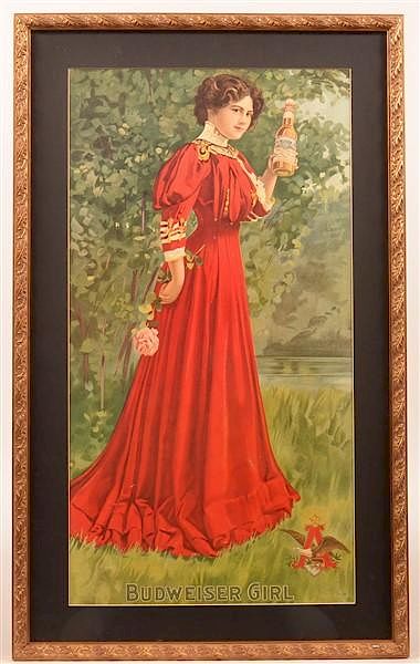 Appraisal: Anheuser-Busch Budweiser Girl Poster Anheuser-Busch Budweiser Girl Advertising Poster Victorian