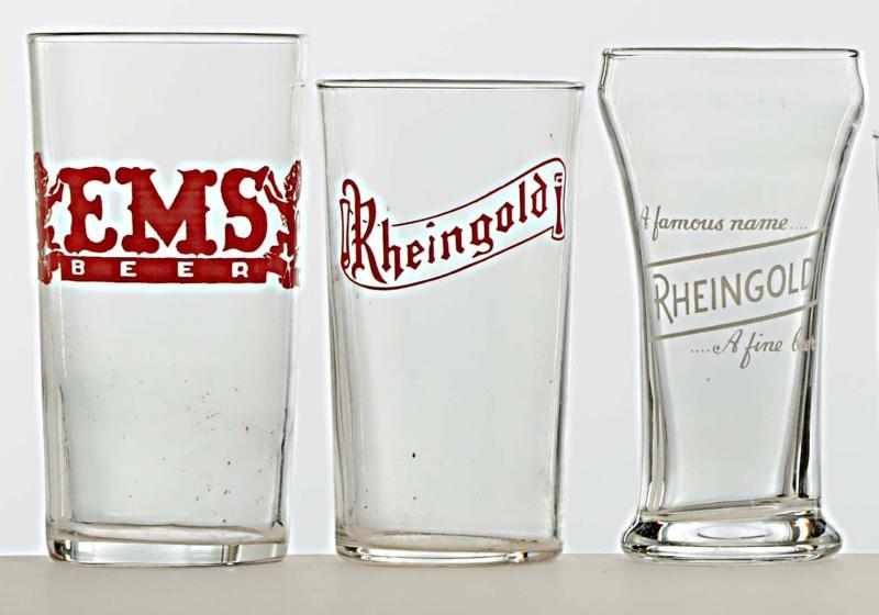 Appraisal: Lot of Enameled Beer Glasses Includes EMS and two Rheingold's