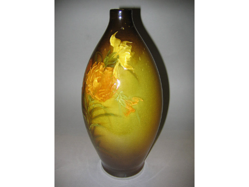 Appraisal: WELLER ZANESVILLE OHIO Louwelsa glazed pottery bottle-form vase with floral