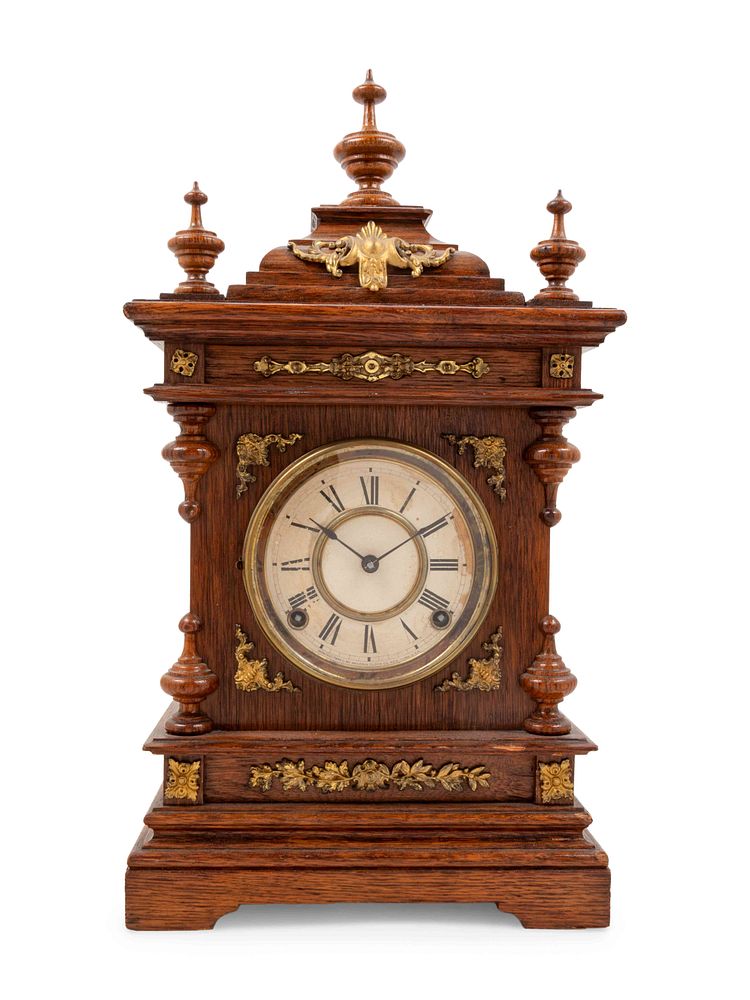 Appraisal: An Ansonia Cabinet A Brass Mounted Oak Shelf Clock An