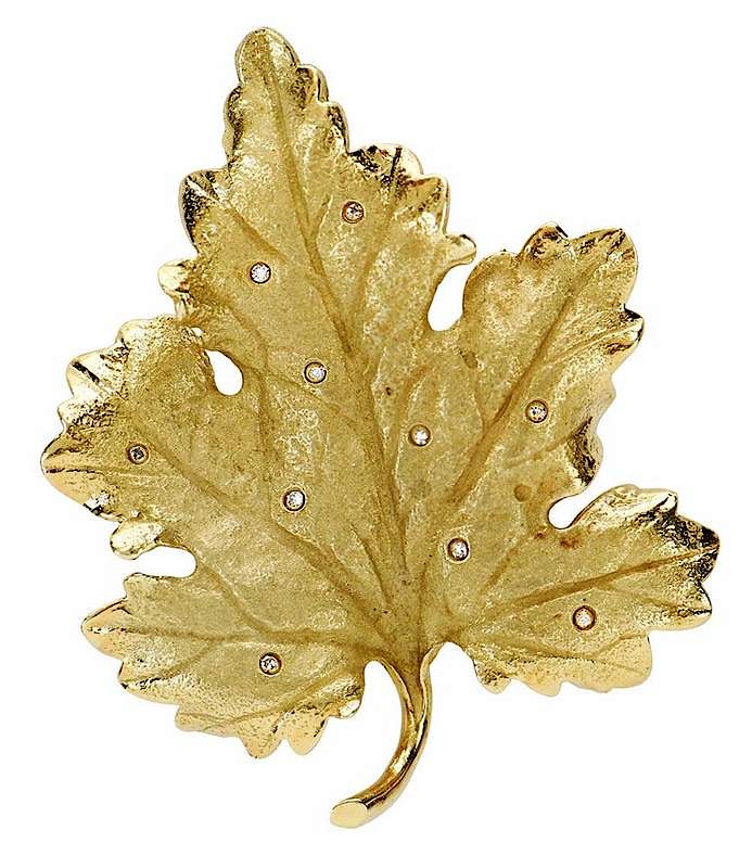 Appraisal: kt Diamond Leaf Brooch maple leaf design single cut diamonds