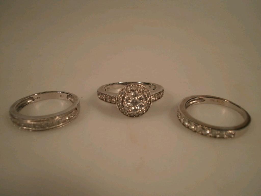 Appraisal: Three diamond set white metal dress rings for engagement wedding