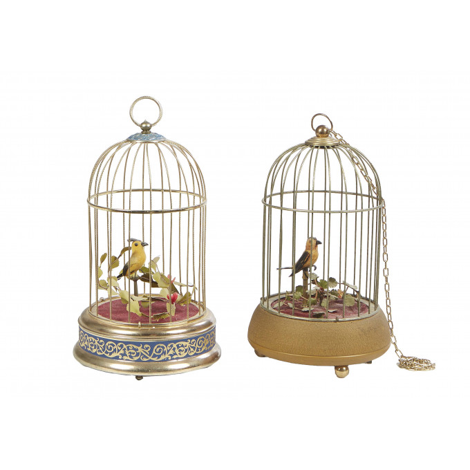 Appraisal: Two Windup Automaton Birds th c in iron cages the