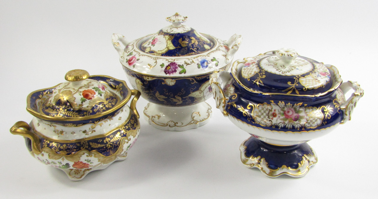 Appraisal: Three early thC porcelain sucriers each painted with reserves of