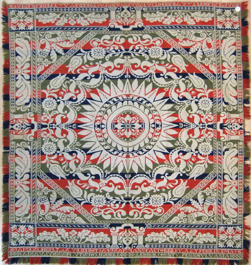 Appraisal: Two jacquard coverlets ca inscribed Manufactured by A T Fehr