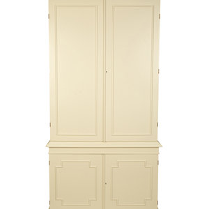 Appraisal: A Pair of Custom Made White Lacquer Four Door Cabinets