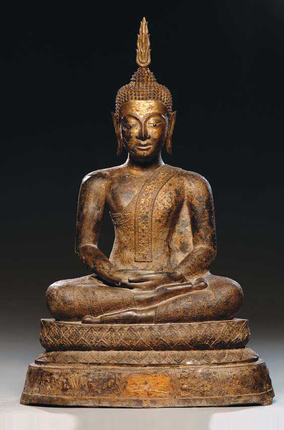 Appraisal: ANTIQUE THAI GILT BRONZE BUDDHA Well cast antique Thai gilt