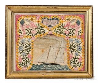 Appraisal: Nautical Watercolor and Cutwork Picture America th century the watercolor-decorated