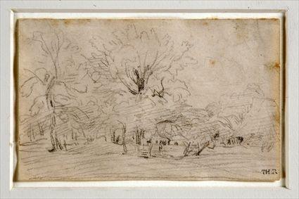 Appraisal: TH CENTURY SCHOOL LANDSCAPE Pencil on paper x in initialed