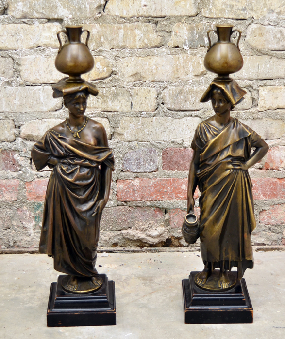 Appraisal: PAIR AUSTRIAN FIGURAL BRONZE GARNITURE MAIDENS Figures of neo-classical maidens