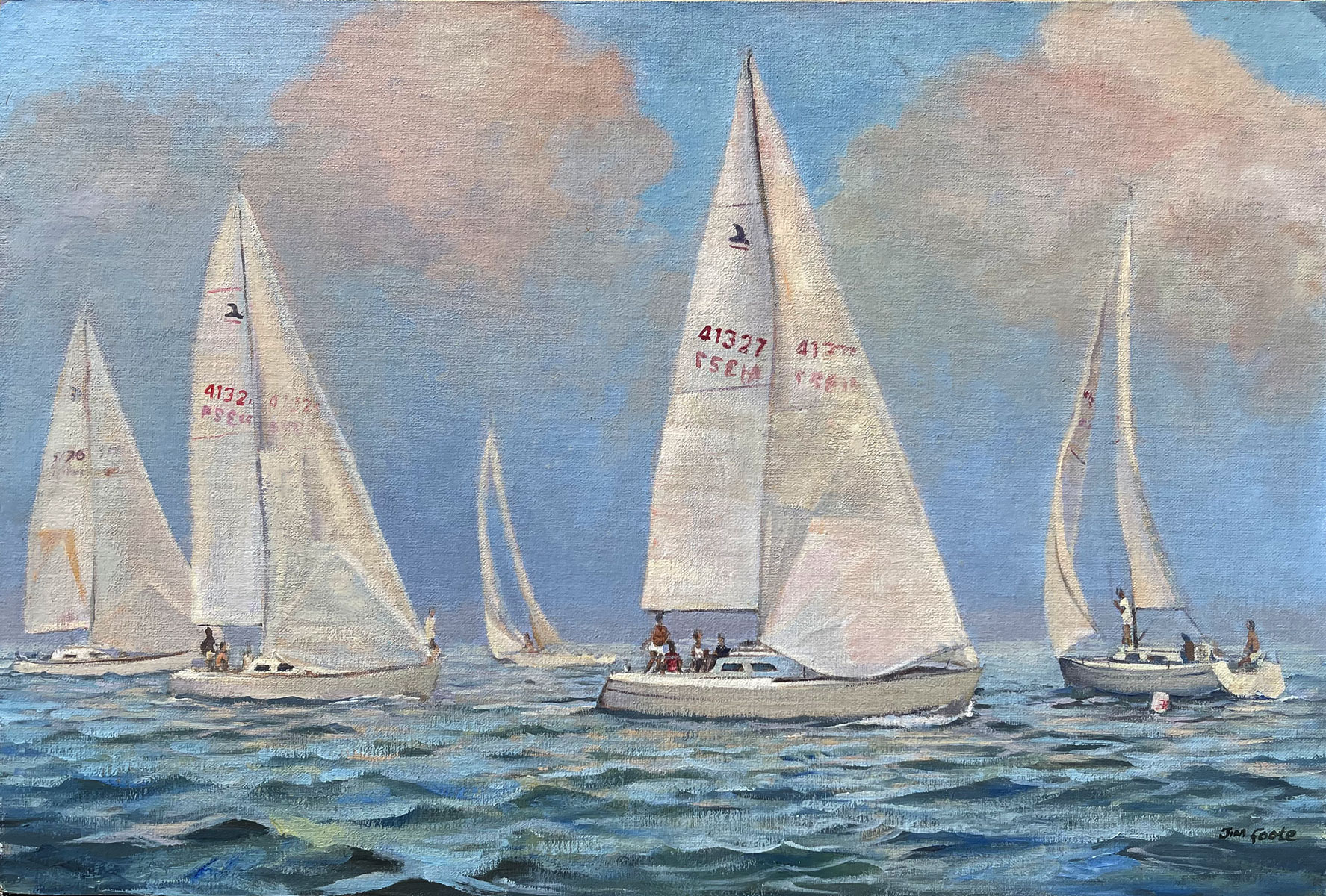 Appraisal: FOOTE Jim American - Sailboat Regatta Oil Canvas mounted on