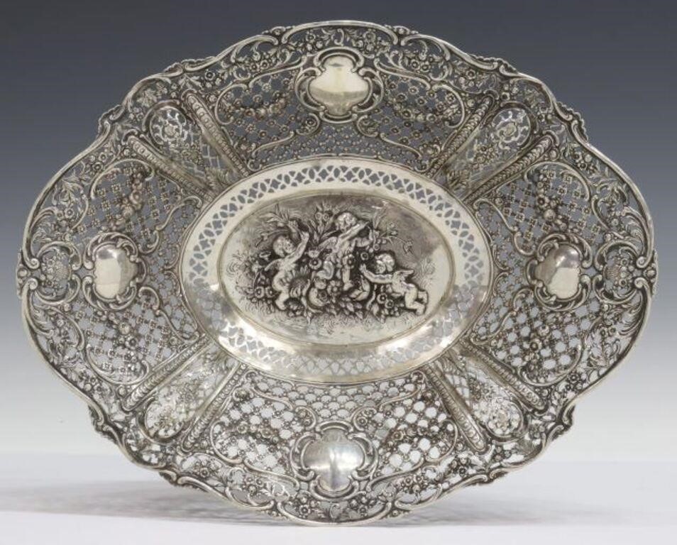 Appraisal: German Rococo Revival silver reticulated basket pierced floral lattice pattern