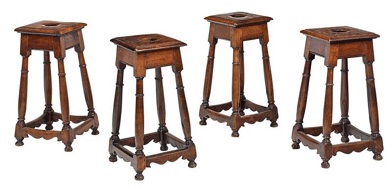 Appraisal: Rare Set of Four Renaissance Walnut Stools French probably th