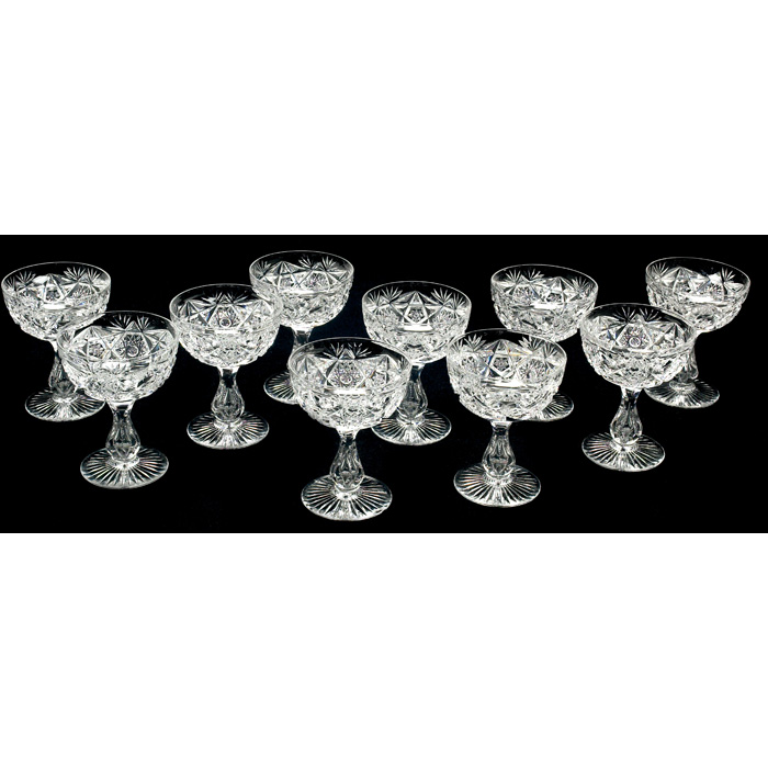 Appraisal: Libbey champagne glasses set of ten Colonna pattern cut glass