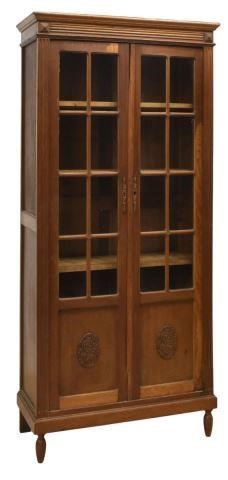 Appraisal: French Art Nouveau oak bookcase vitrine early th c molded