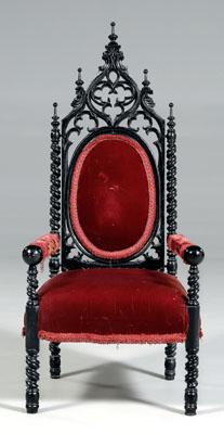 Appraisal: Gothic Revival open armchair elaborate pierced back turned arms spiral-turned