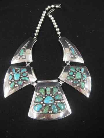 Appraisal: Indian Turquoise Sterling Necklace panels with rich blue-green stones throughout