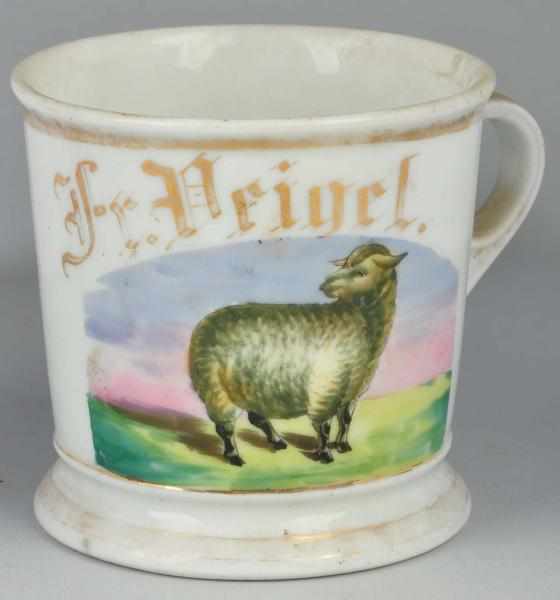 Appraisal: Sheep Shaving Mug Description Gilt name FR Drigel Moderate gold