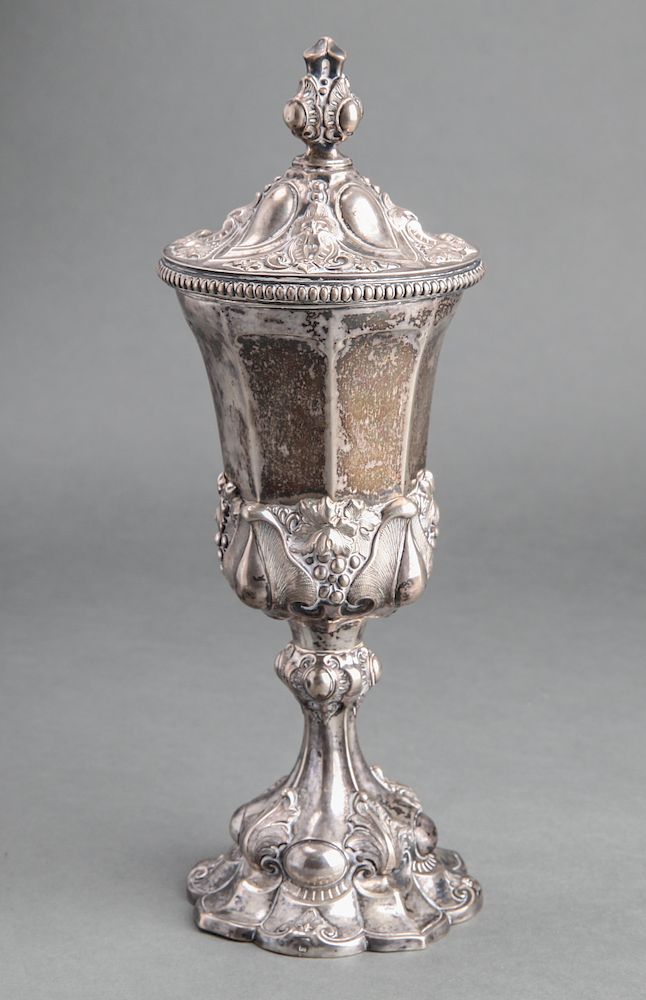 Appraisal: Silver Covered Goblet w Repousse Foliate Motif Silver covered goblet