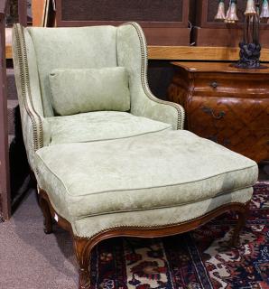 Appraisal: lot of Louis XV style fireside chair with ottoman lot