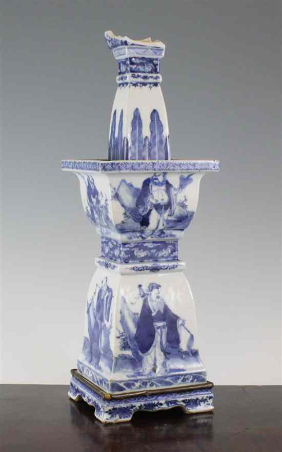 Appraisal: A large Chinese blue and white altar candlestick and stand