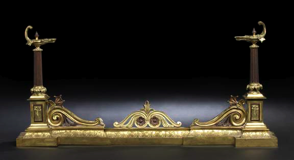 Appraisal: French Three-Piece Parcel-Bronze-Patinated Brass and Natural Brass Fireplace Fender first