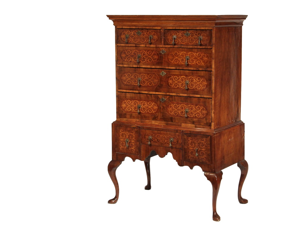 Appraisal: CONTINENTAL TALL BOY - Two-Part Chest of Drawers in figured