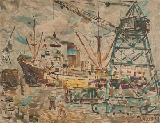 Appraisal: John Deforest Stull American - Shipyards oil on canvas signed