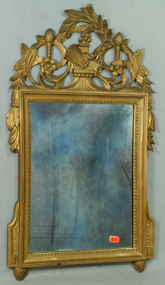 Appraisal: Carved and gilt Continental wall mirror tall w crest repaired