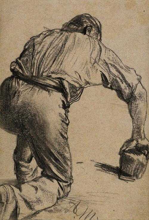 Appraisal: MENZEL ADOLF VON Breslau - Berlin Worker kneeling with paving