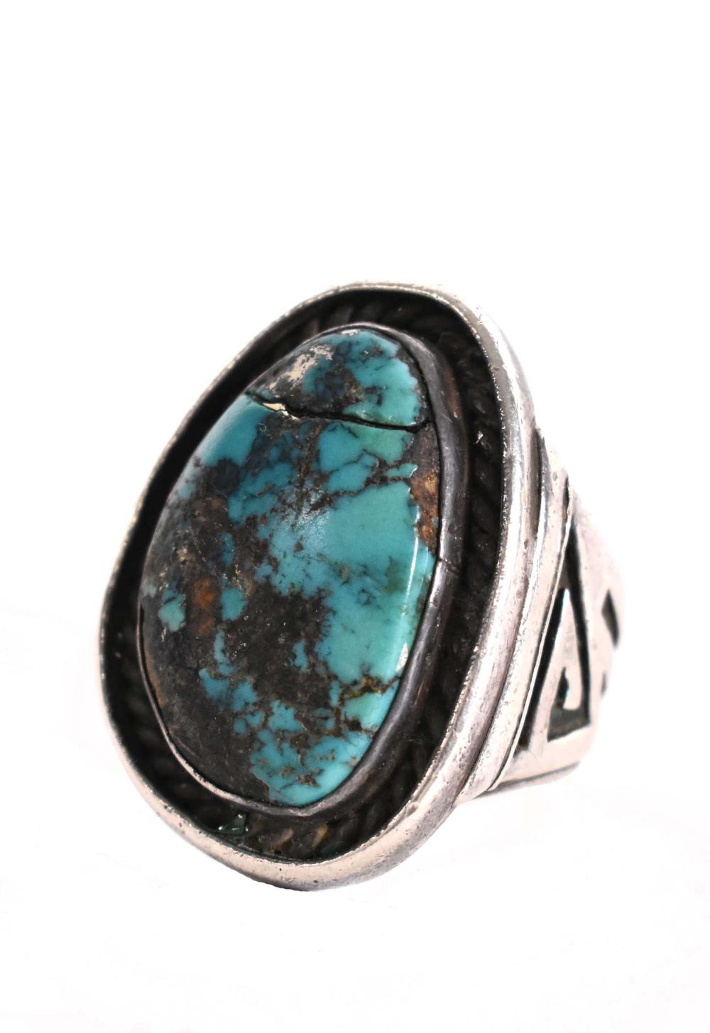 Appraisal: NAVAJO INDIAN SILVER TURQUOISE GENTLEMAN S RINGUnmarked With a large