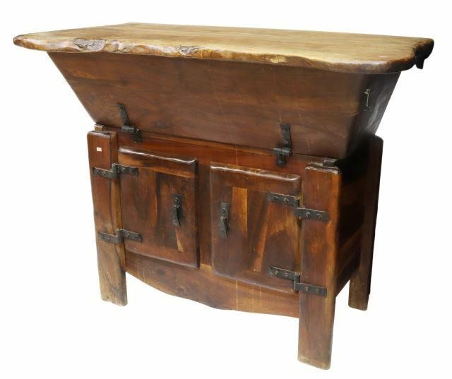 Appraisal: Rustic French olive wood dough bin th c the live