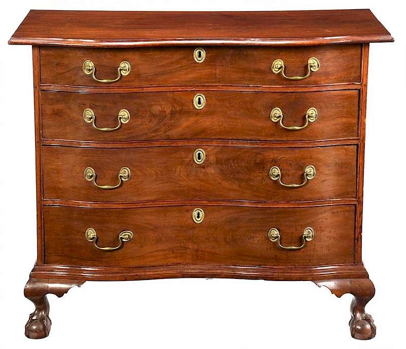 Appraisal: American Chippendale Serpentine Mahogany Chest Boston late th century single-board