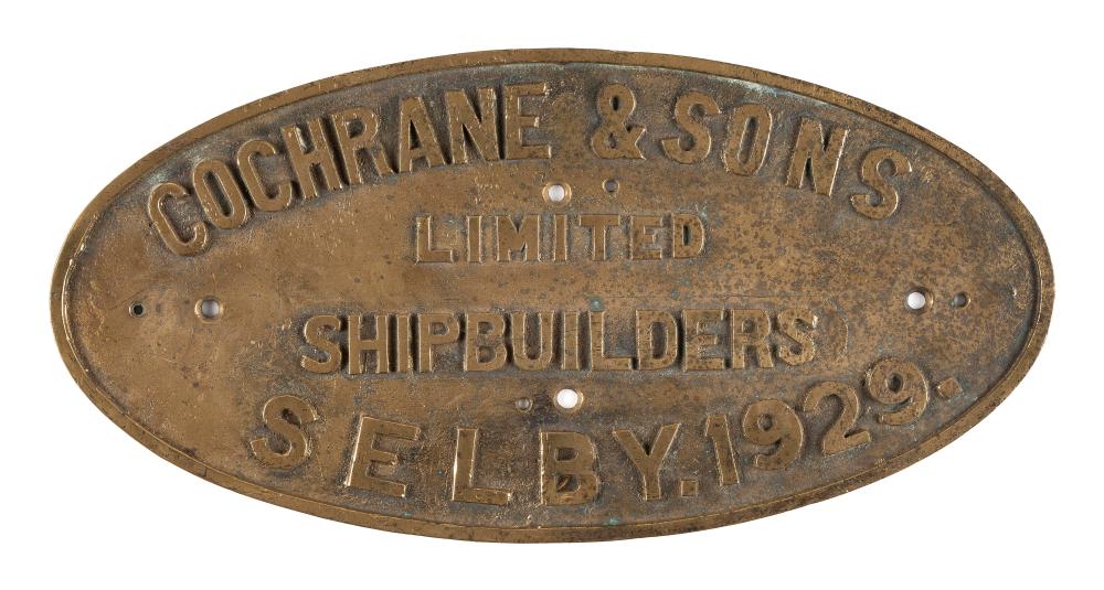 Appraisal: BRASS SHIPYARD PLAQUE CIRCA X BRASS SHIPYARD PLAQUE Circa Cochrane