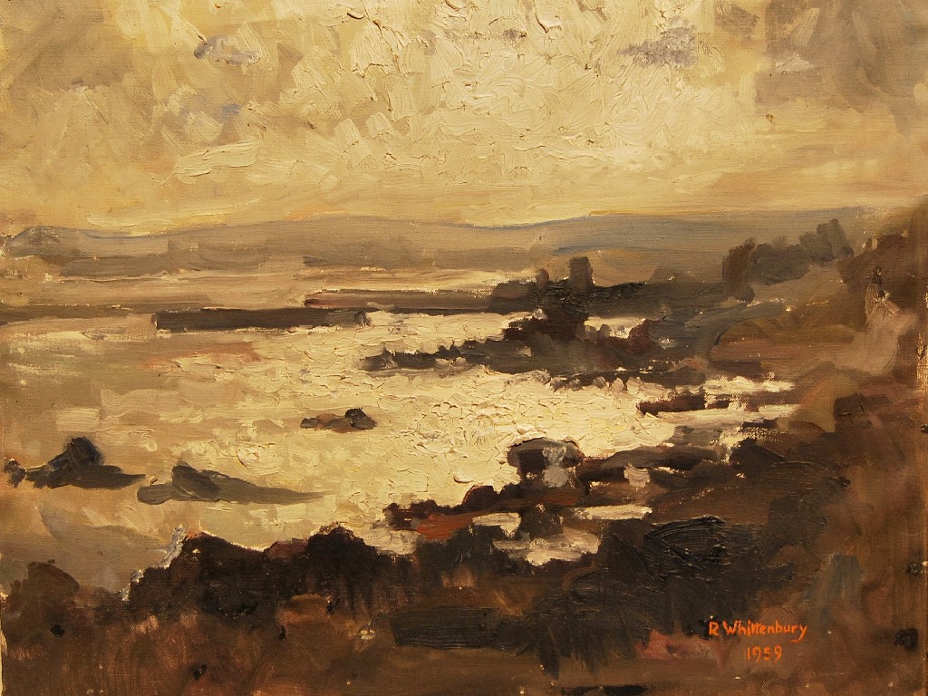 Appraisal: R Whittenbury - Landscape of a rugged coastline oil on