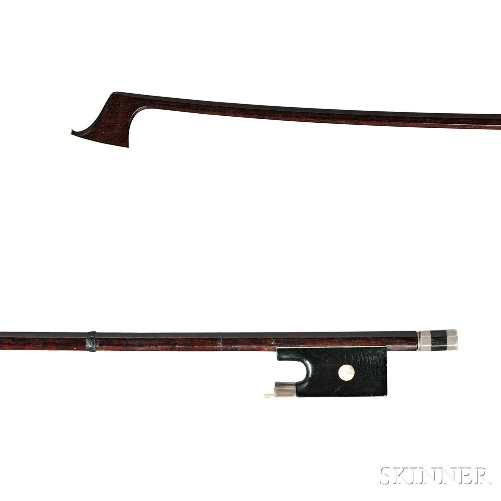 Appraisal: Silver-mounted Violin Bow the octagonal snakewood stick stamped PECCATTE weight