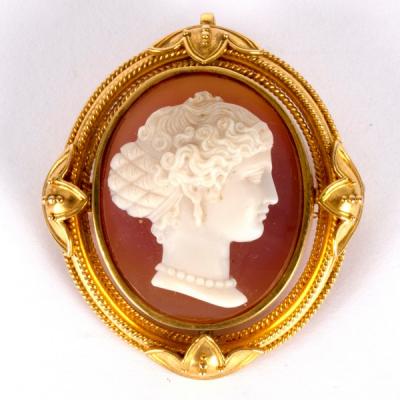 Appraisal: A late Victorian stone cameo brooch the carved stone set