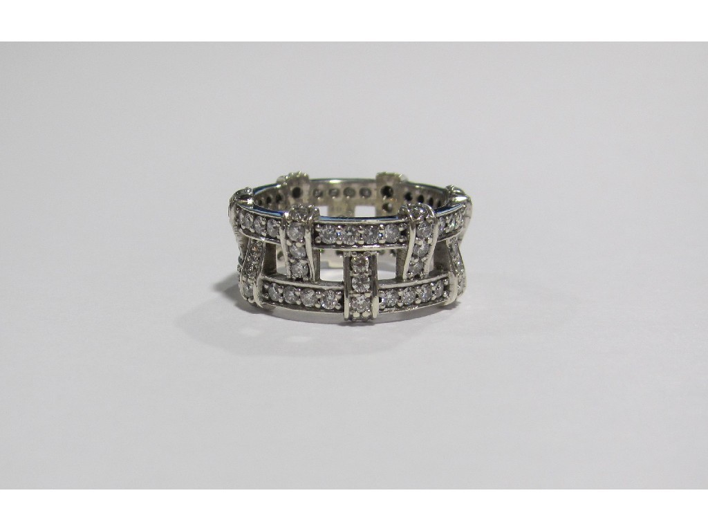 Appraisal: A nine carat white gold diamond set basket weave design