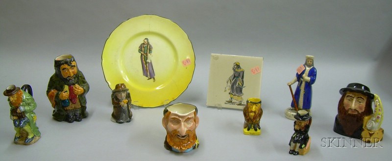 Appraisal: Ten Judaica Related Ceramic Items Pilkington tile depicting Shylock plate