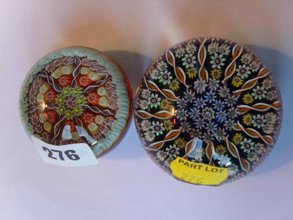 Appraisal: Two Millefiori glass paperweights including Scottish example with multi coloured