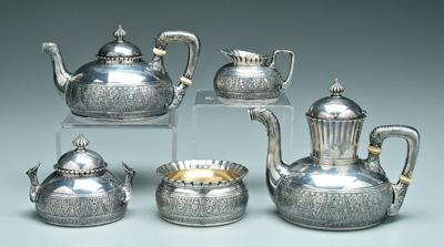 Appraisal: Aesthetic movement tea service Gorham sterling pattern number round compressed