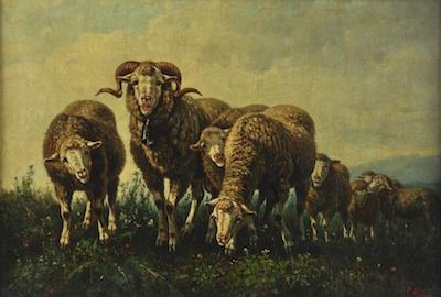 Appraisal: Giovonne Milone Italian th Century Flock of sheep Oil on