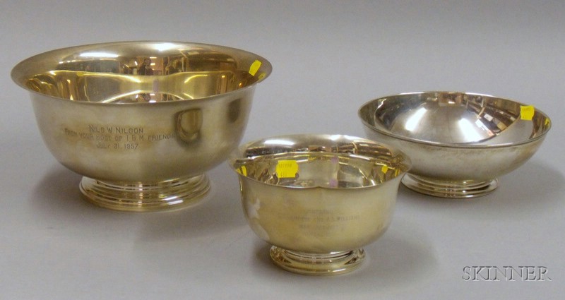 Appraisal: Three Sterling Silver Revere-type Bowls two trophy bowls approx troy