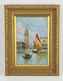 Appraisal: Framed Italian micro Italian micro-mosaic depiction of a Venice canal