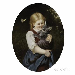 Appraisal: KPM Oval Porcelain Plaque of a Girl with a Cat