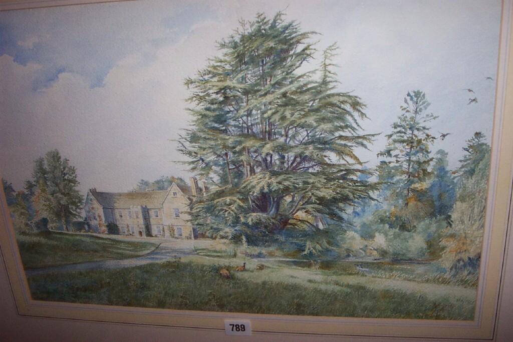 Appraisal: A watercolour of a country house in parkland setting with