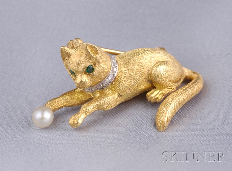 Appraisal: kt Gold and Diamond Cat Pin France the kitten with